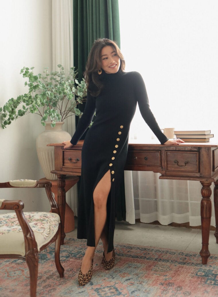 sezane harper dress petite friendly try on